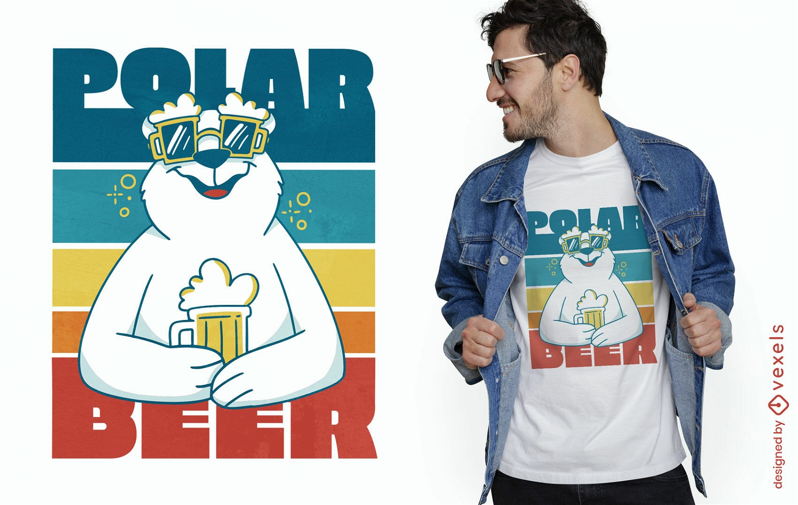 Animal urso polar com design de t-shirt de cerveja