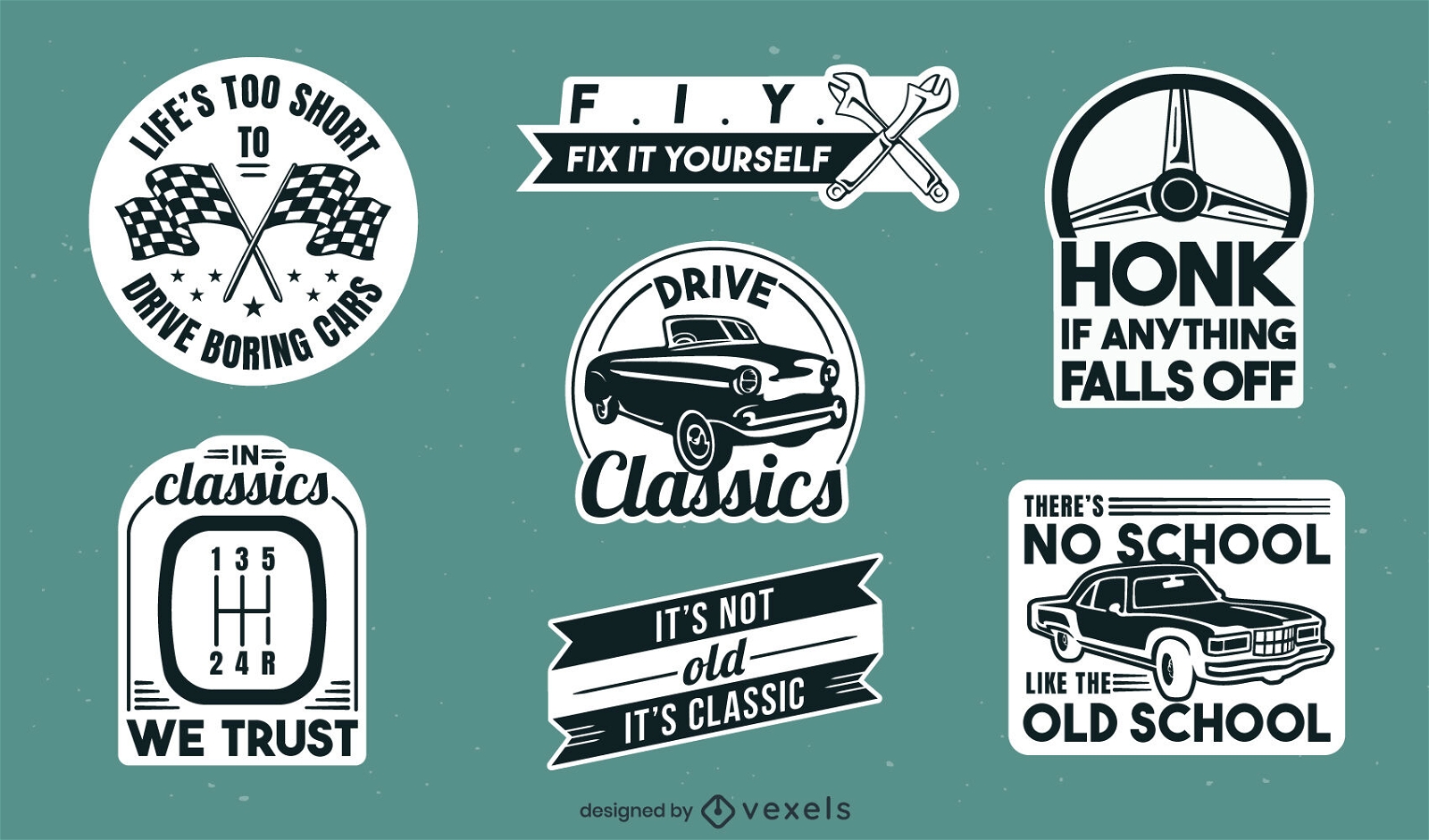Classic vintage cars stickers set