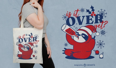 Is it over yet? anti Christmas sloth tote bag design