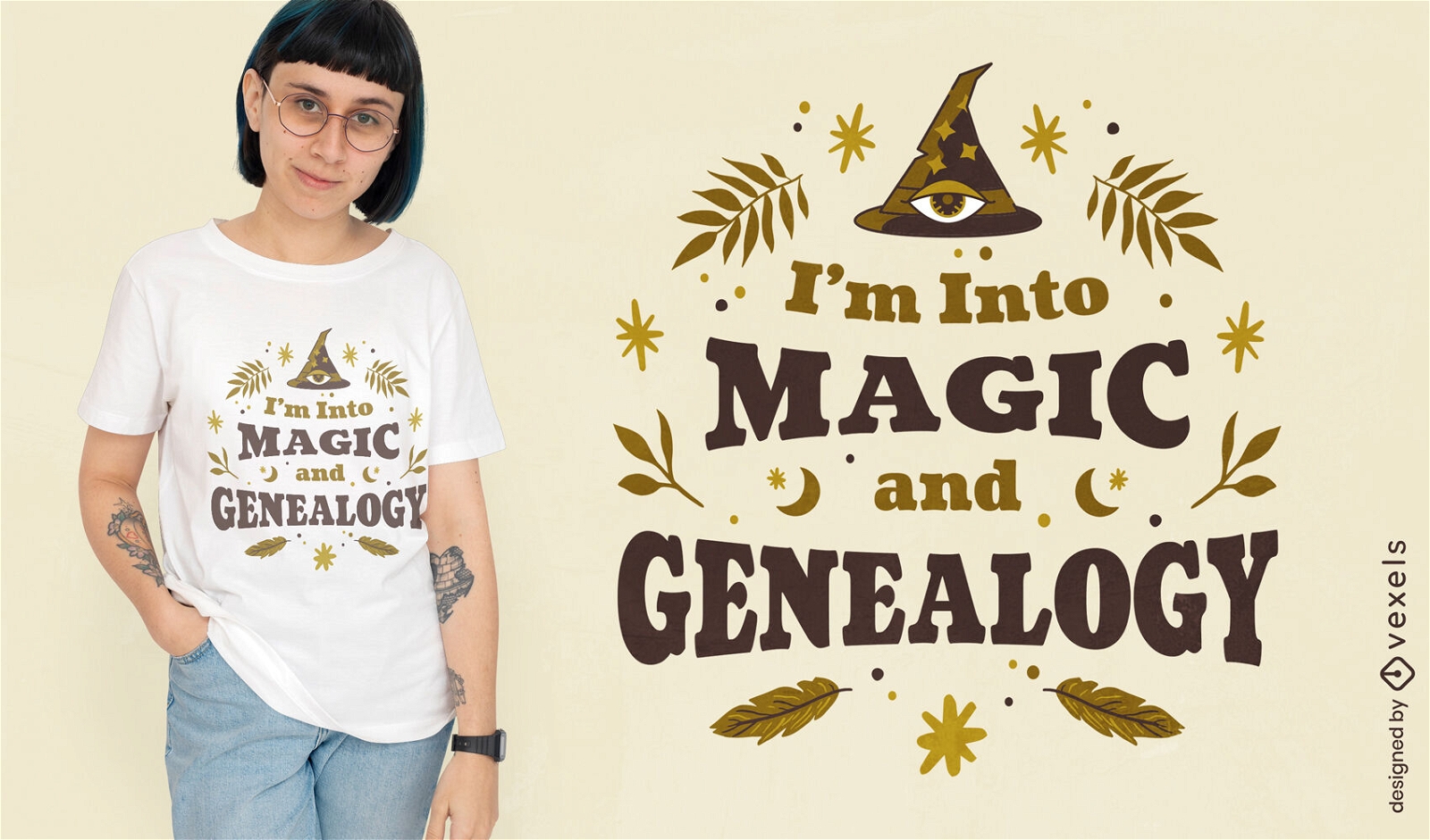 Diseño de camiseta de magia y genealogía.