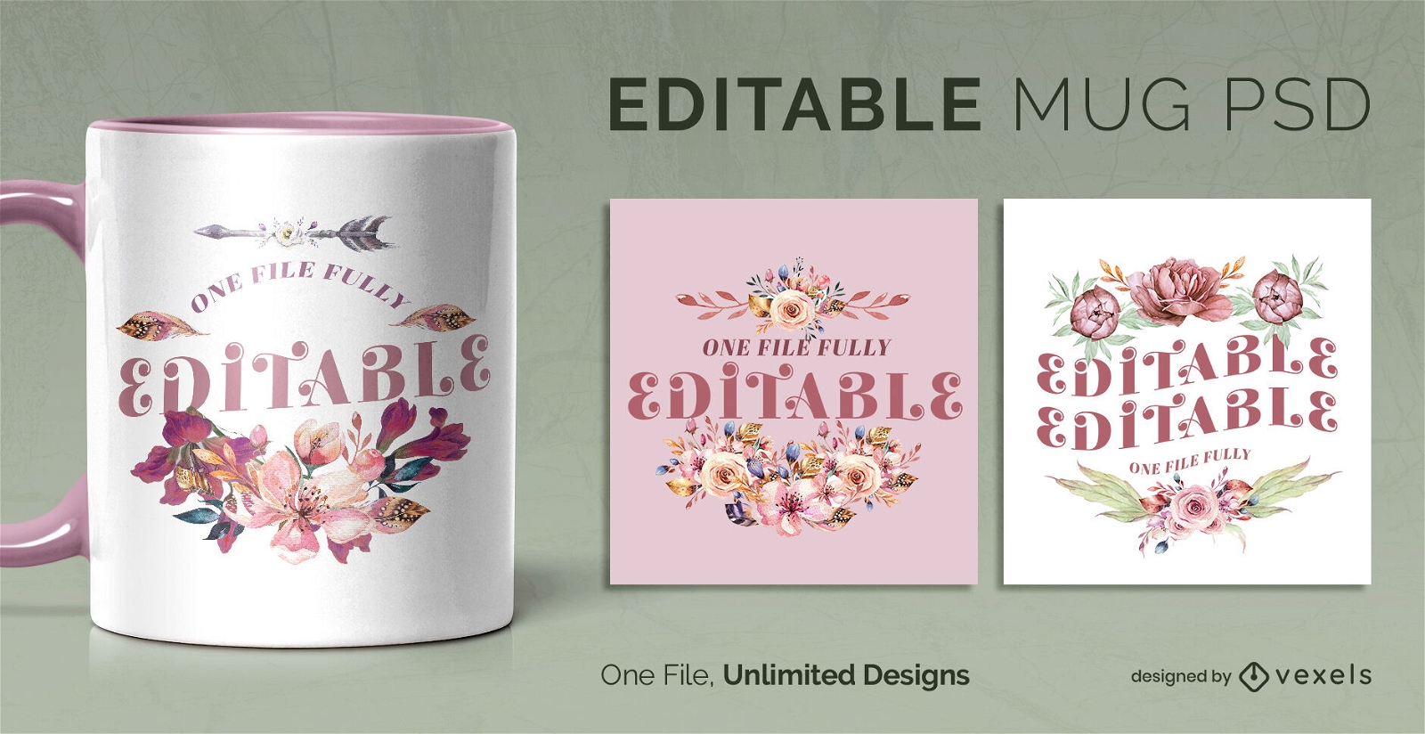 Floral mug design template scalable