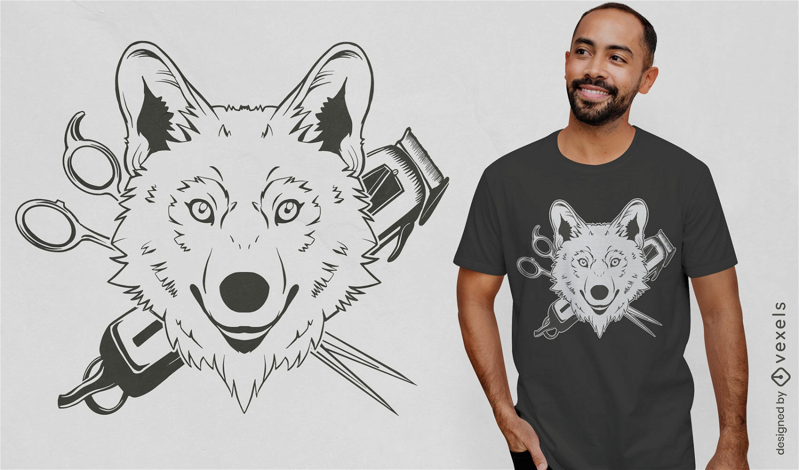 Diseño de camiseta de peluquero de lobo