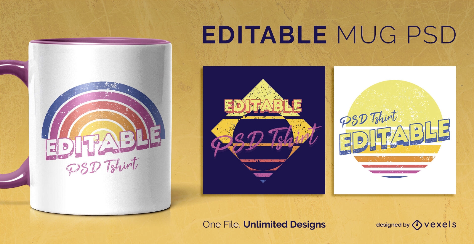 Retro sunset mug design template scalable
