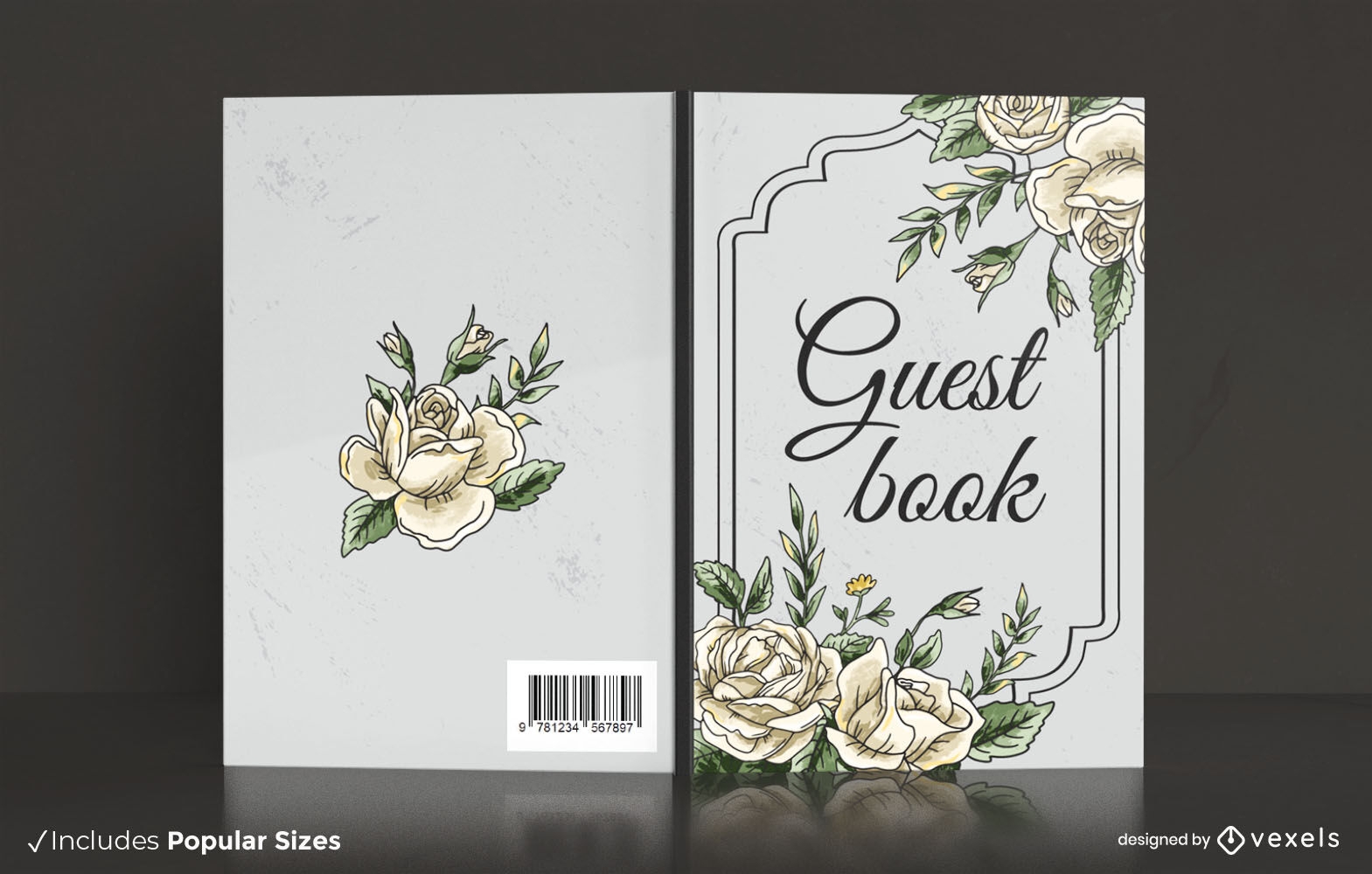 Design de capa de livro de convidados de casamento de flores