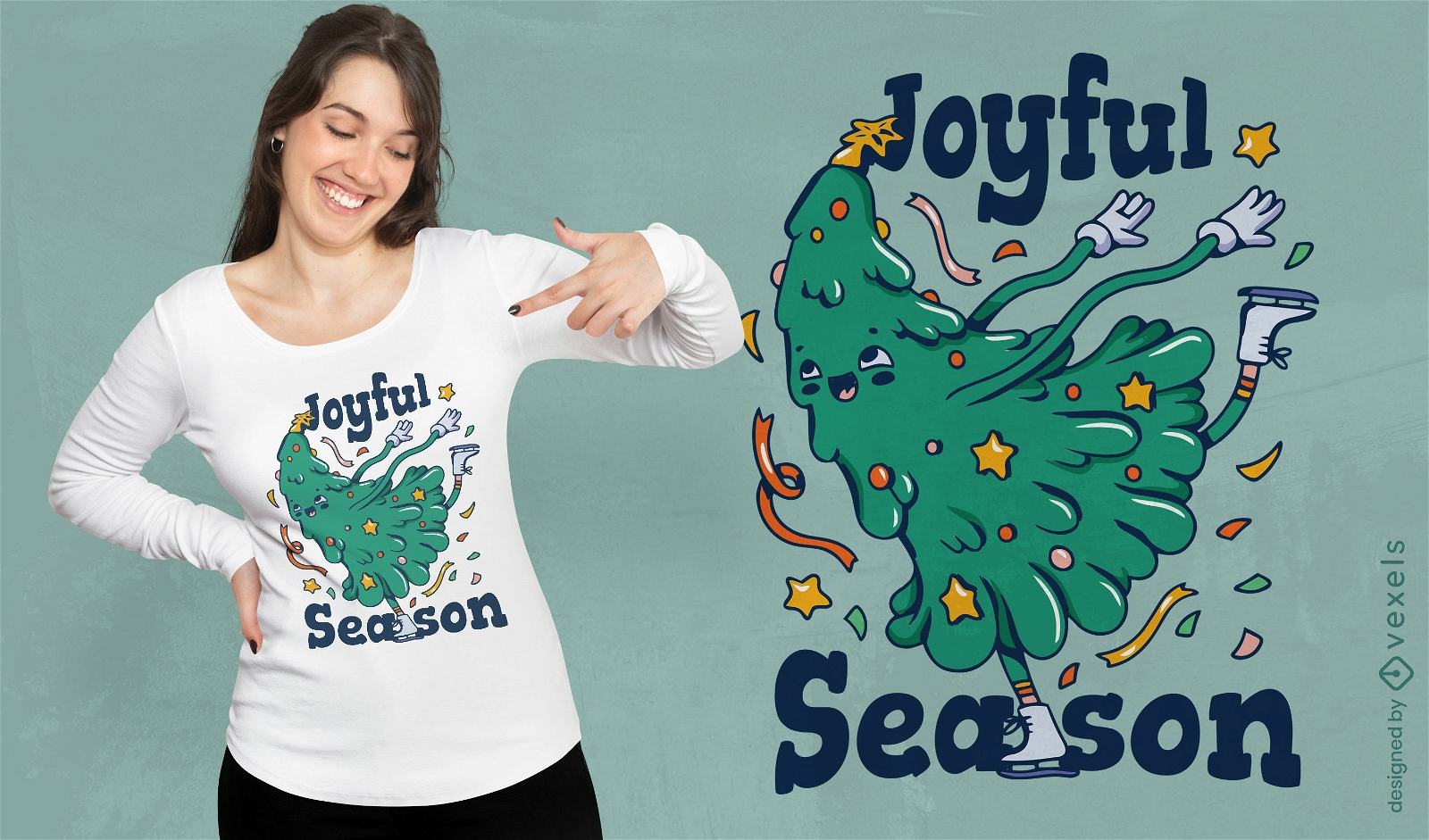 Joyful Christmas tree cartoon t-shirt design