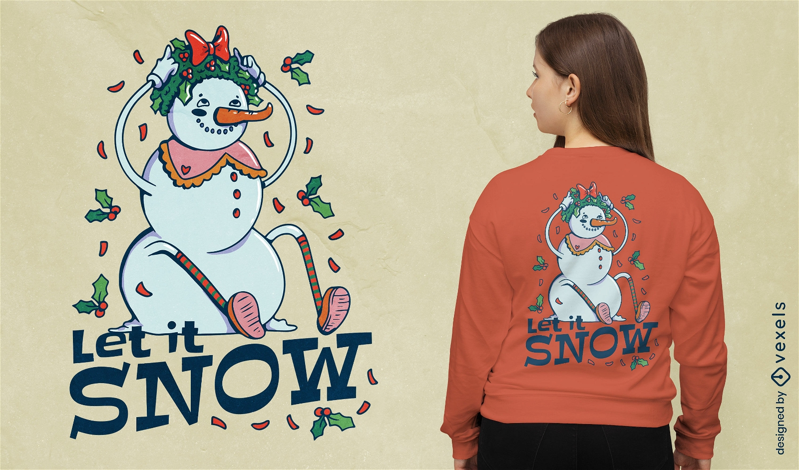 Deja que nieve diseño de camiseta de muñeco de nieve.