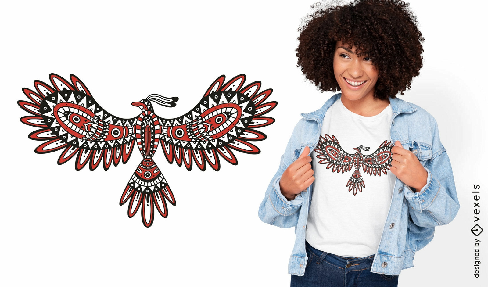 Diseño de camiseta de mandala animal de pájaro fénix