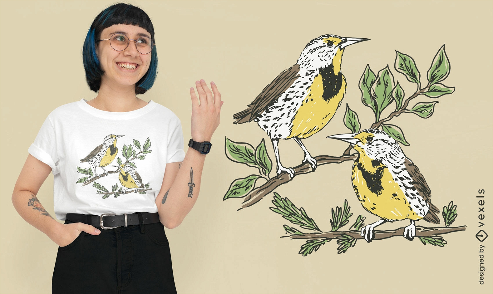 Vogel-Tier-Wiesenlerche-T-Shirt-Design