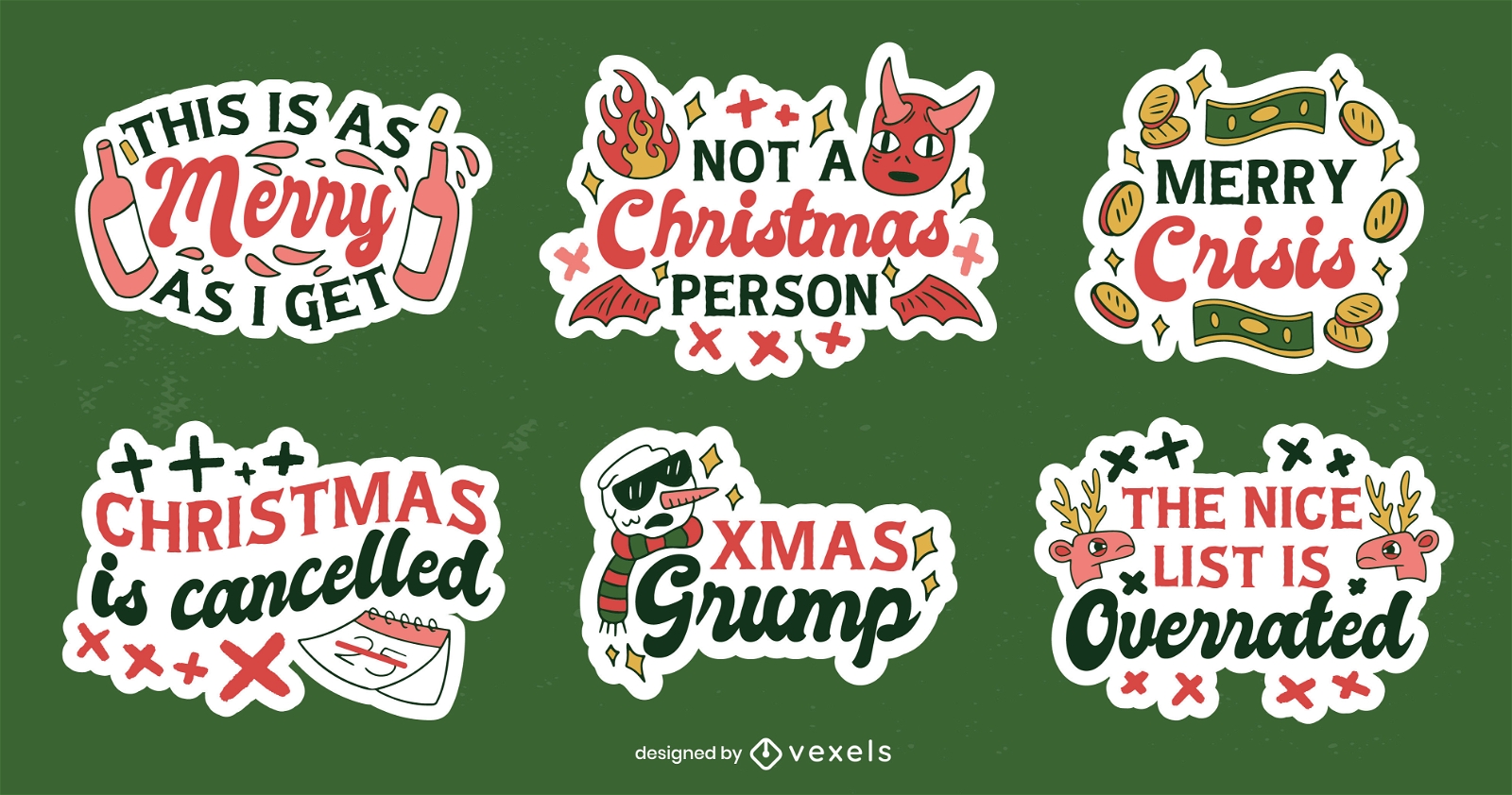 Anti Christmas quotes stickers set