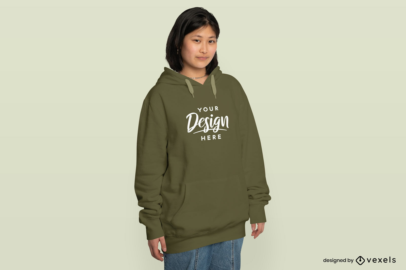 Asiatisches M?dchen mit Kurzhaar-Hoodie-Attrappe