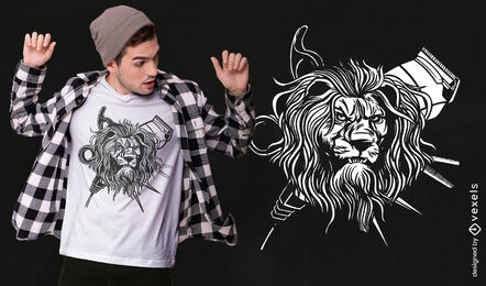 Design de camiseta de estilista de pêlos de animais de leão