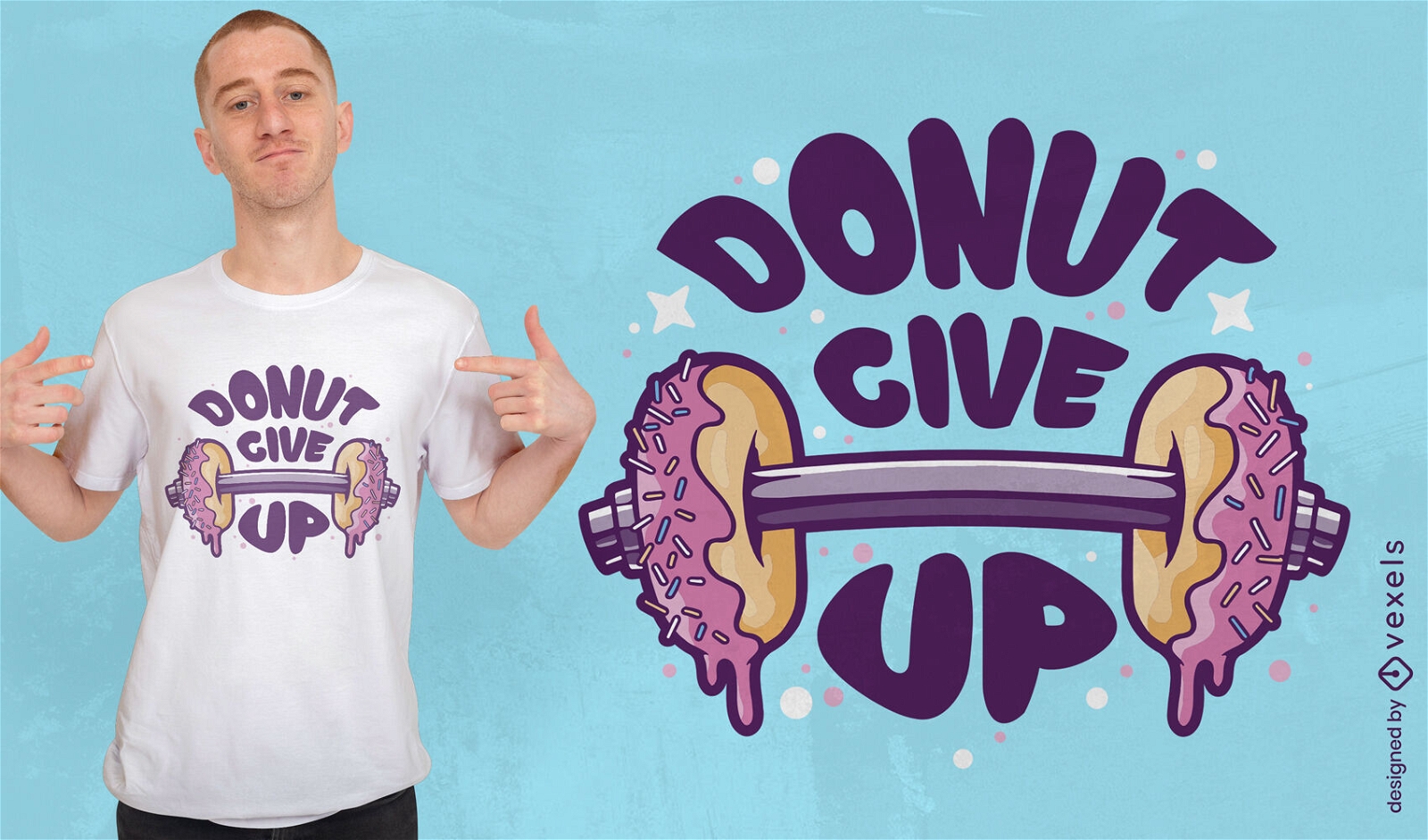 Diseño de camiseta de levantamiento de pesas de comida dulce donut