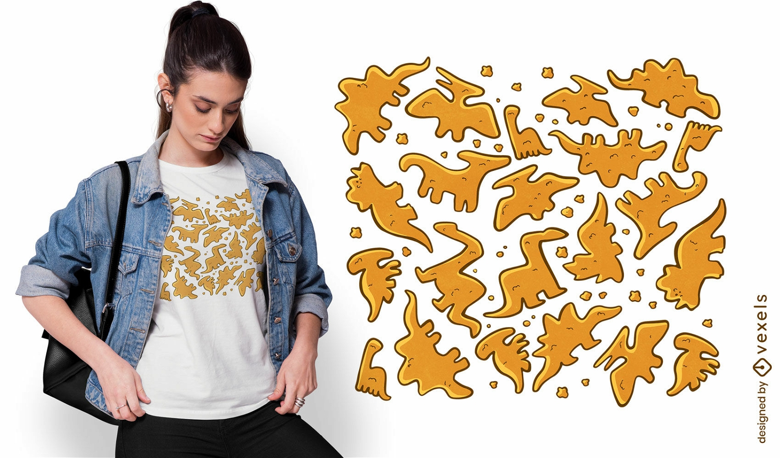 Design de camiseta de dinossauros de nuggets de frango