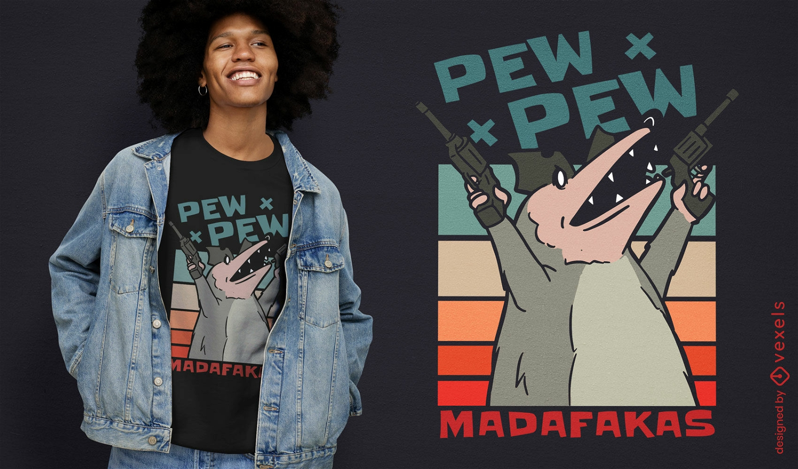 Possum con diseño de camiseta de armas.