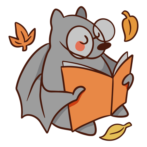 Cute bat color stroke reading PNG Design