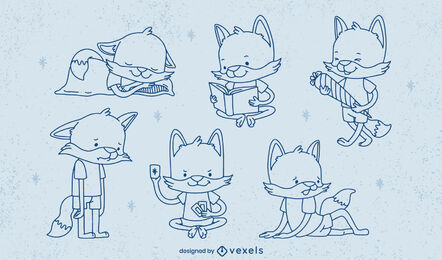 Adorable little fox animal stroke set