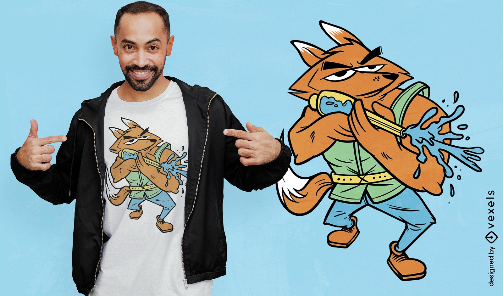 Fox animal with water gun t-shirt design