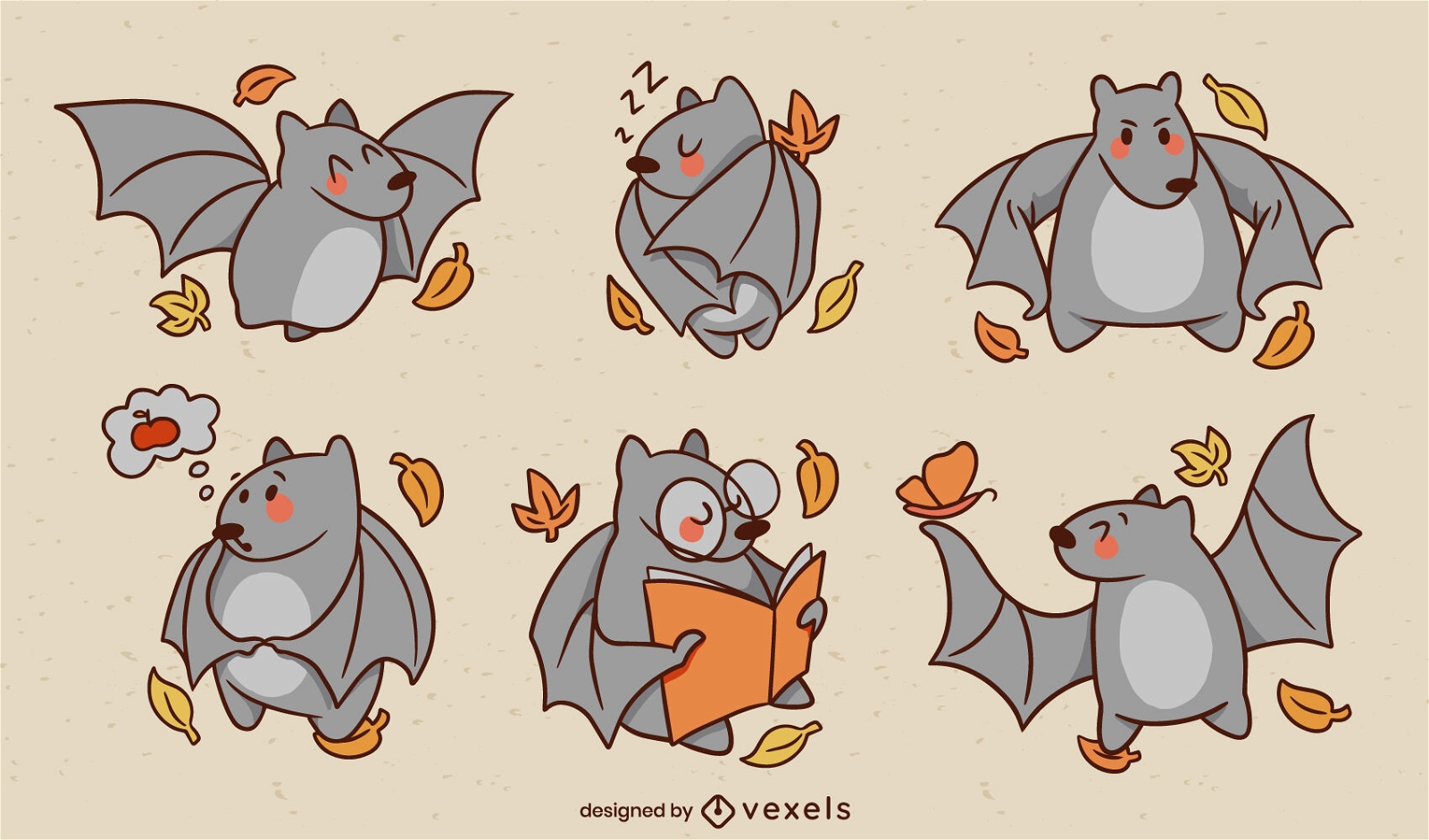 Animal de morcego fofo no conjunto de temporada de outono