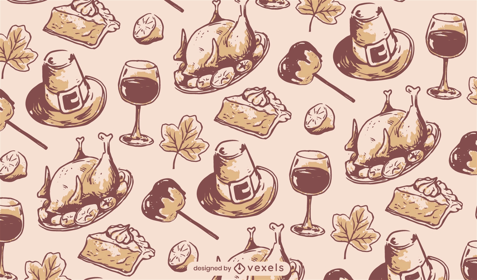 Diseño de patrón vintage de comida de acción de gracias
