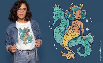Mermaid and sea horse t-shirt design
