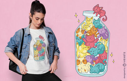 Diseño de camiseta de tarro de gatos arcoíris
