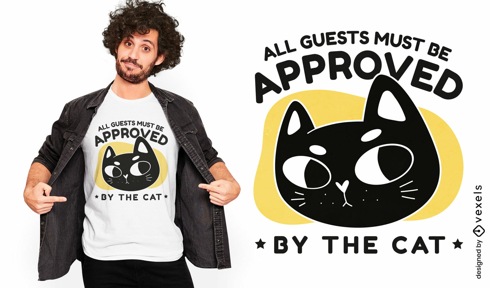 Aprobado por el diseño divertido de la camiseta del gato.