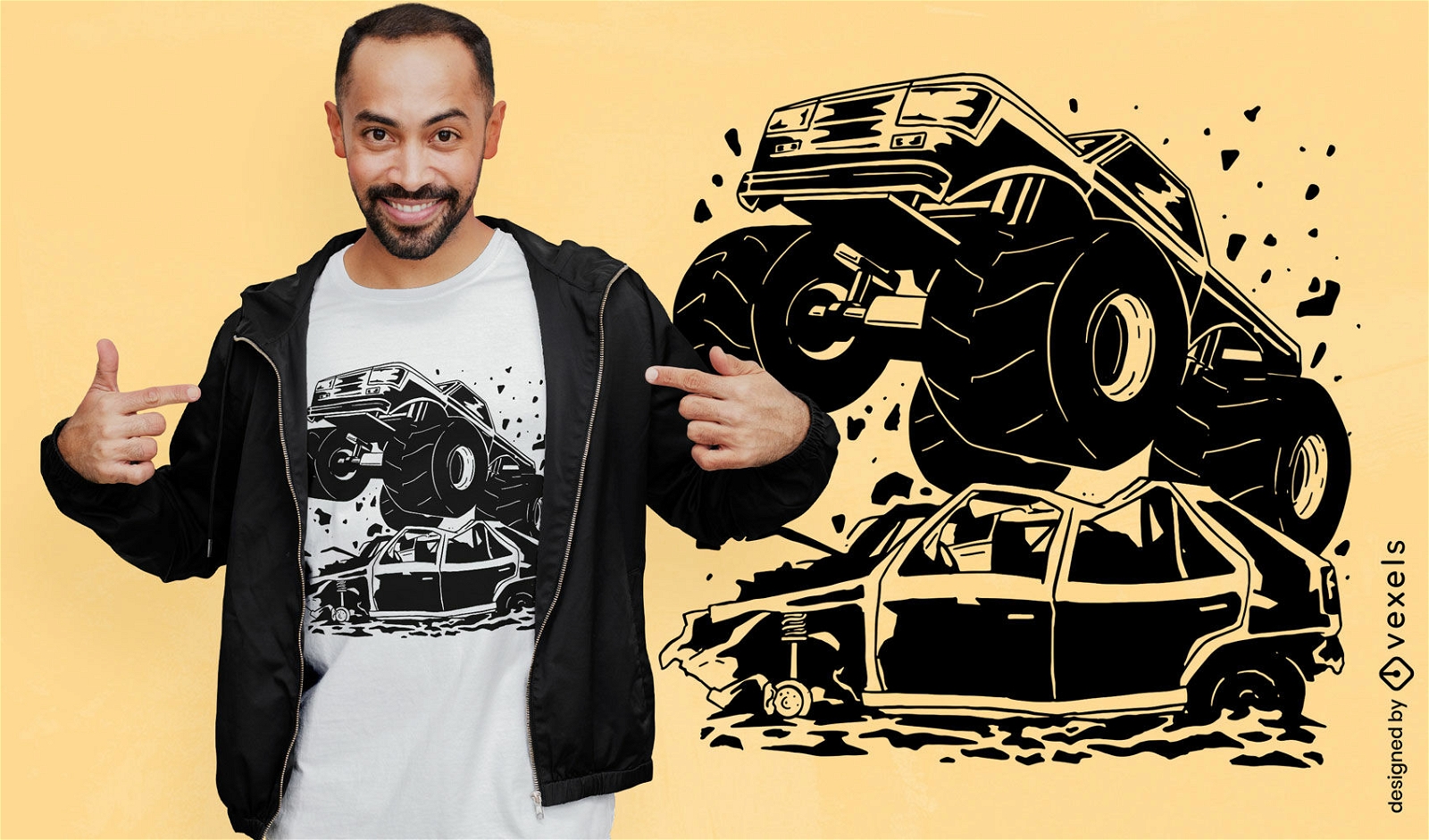 Monster truck e design de camiseta de carro