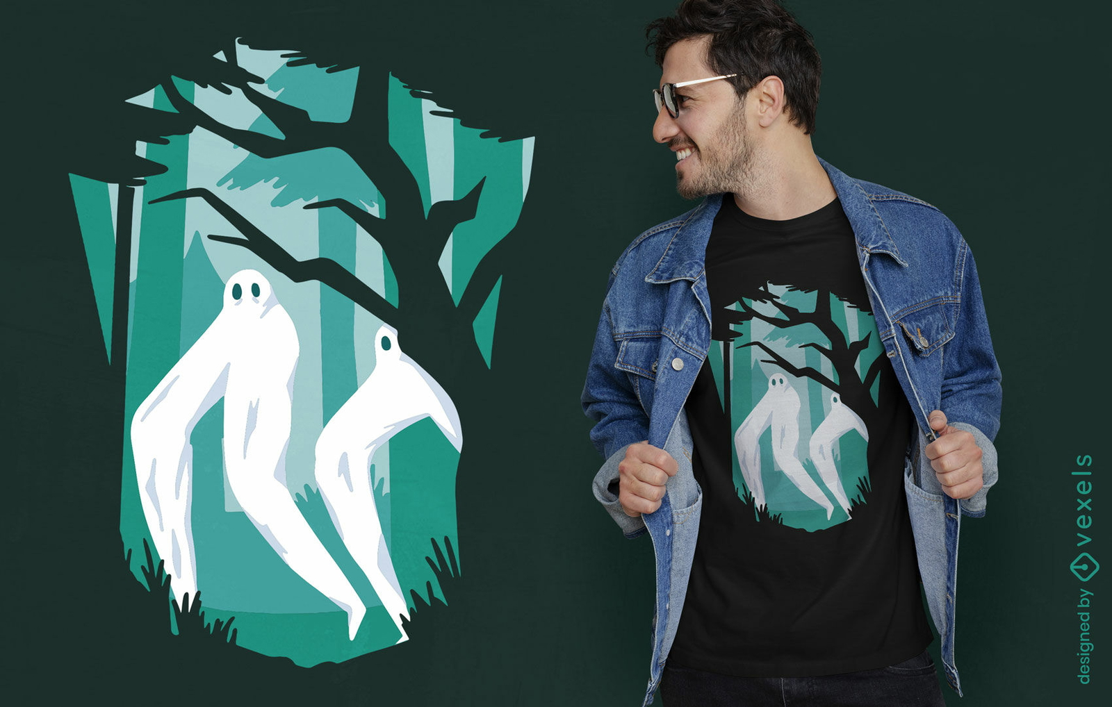 Diseño de camiseta de monstruos extraños en el bosque.