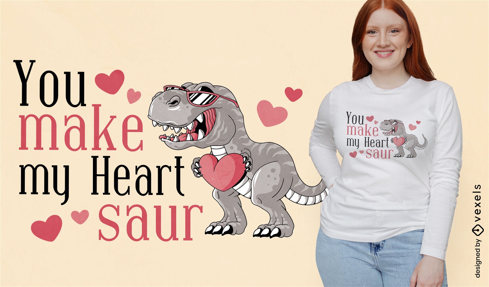Dinosaur with sunglasses and heart t-shirt design