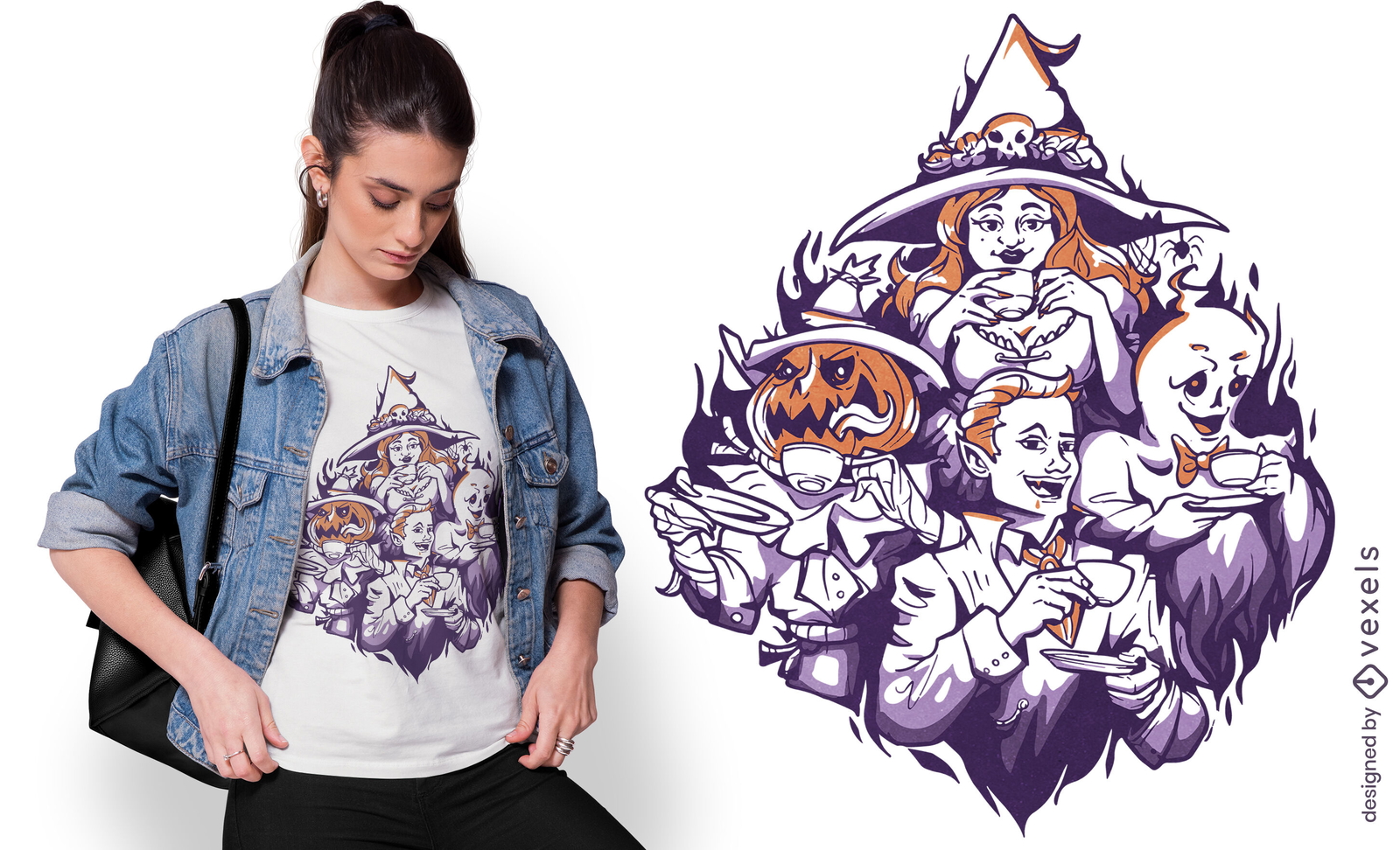 Diseño de camiseta de monstruos de halloween bebiendo café