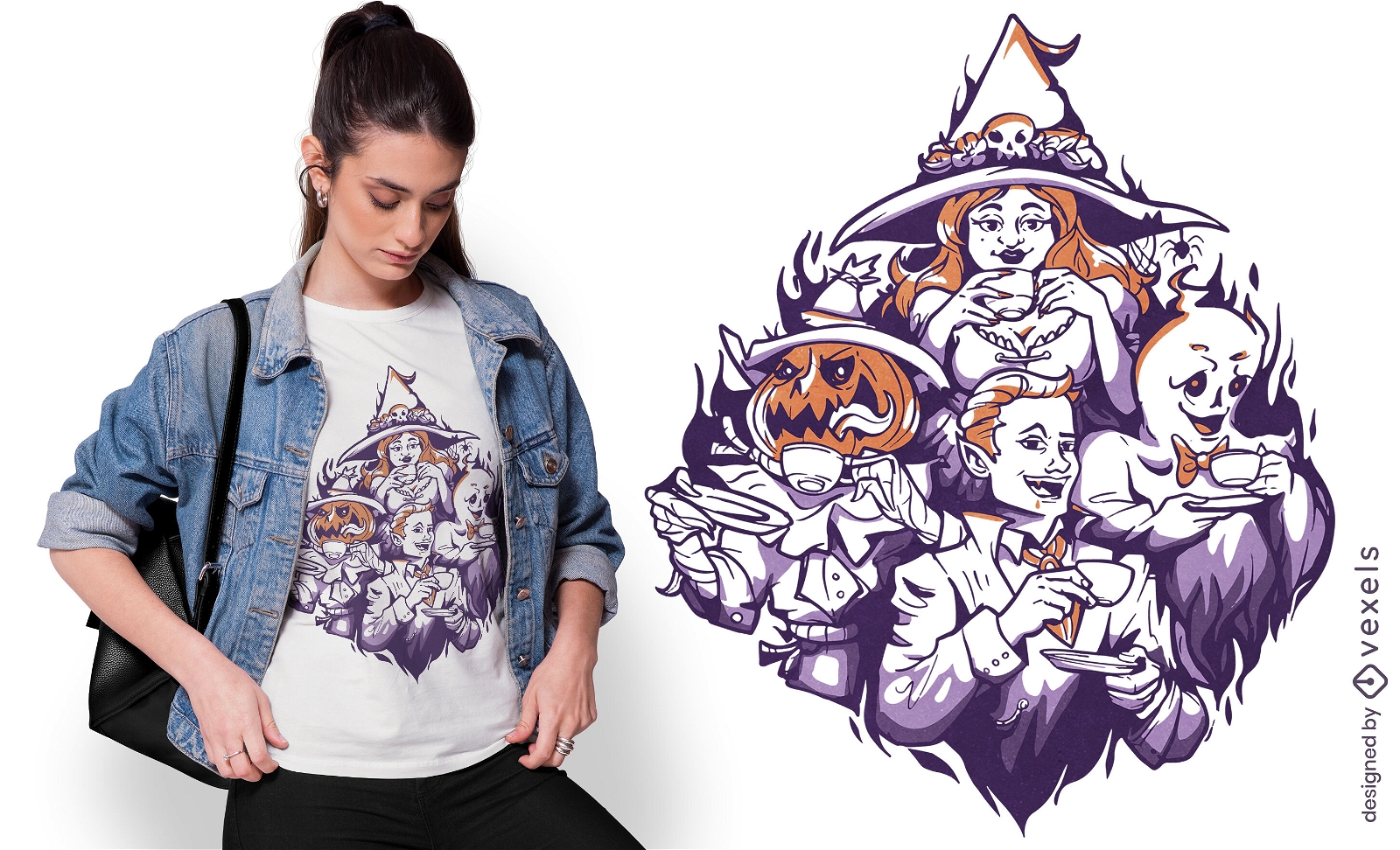 Monstros de Halloween bebendo design de camiseta de café