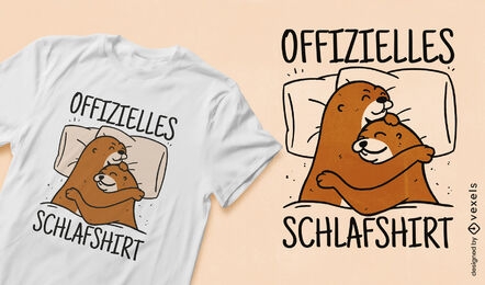 Diseño de camiseta de animales nutria abrazándose y durmiendo.