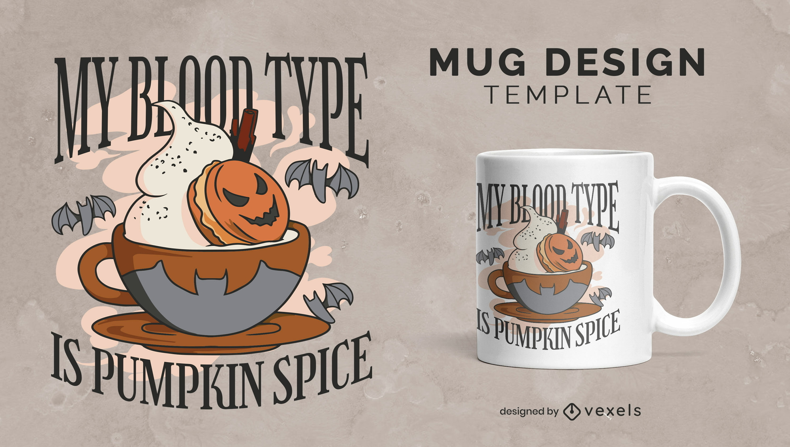 Diseño de taza de Halloween con especias de calabaza