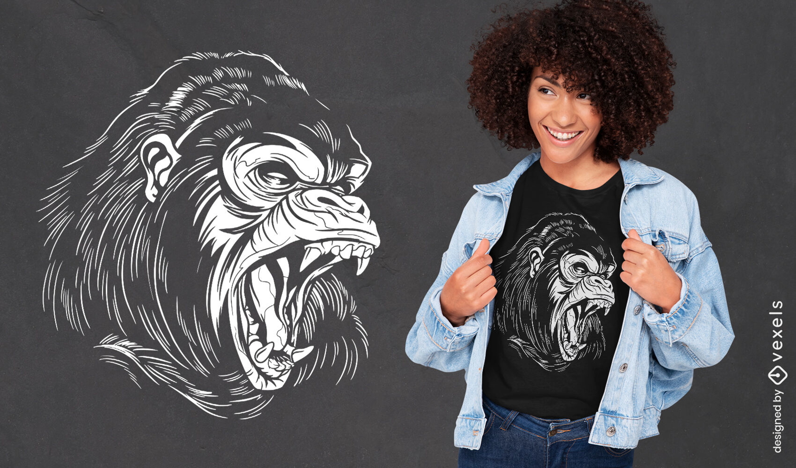 Design de camiseta de animal gorila com raiva