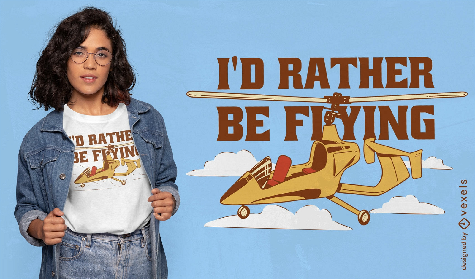 Gyrocopter flying in the sky t-shirt design