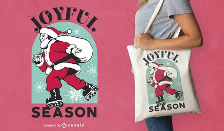 Santa roller skating tote bag design