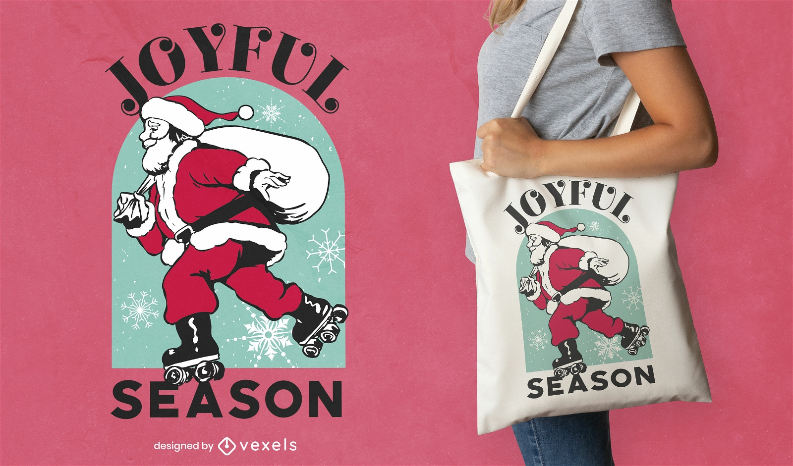Santa roller skating tote bag design