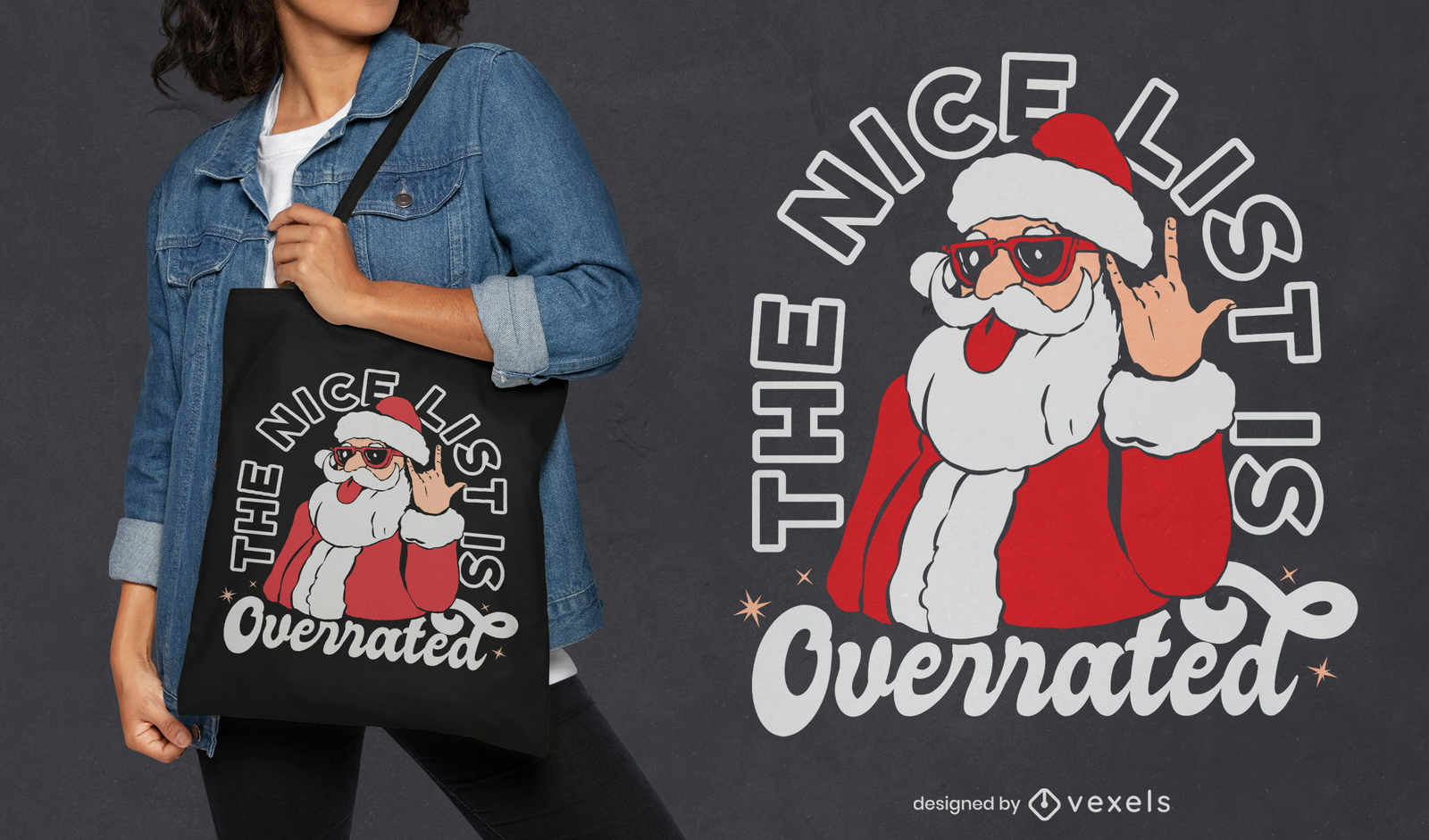 Diseño de bolsa de asas de lista agradable de Navidad de Santa