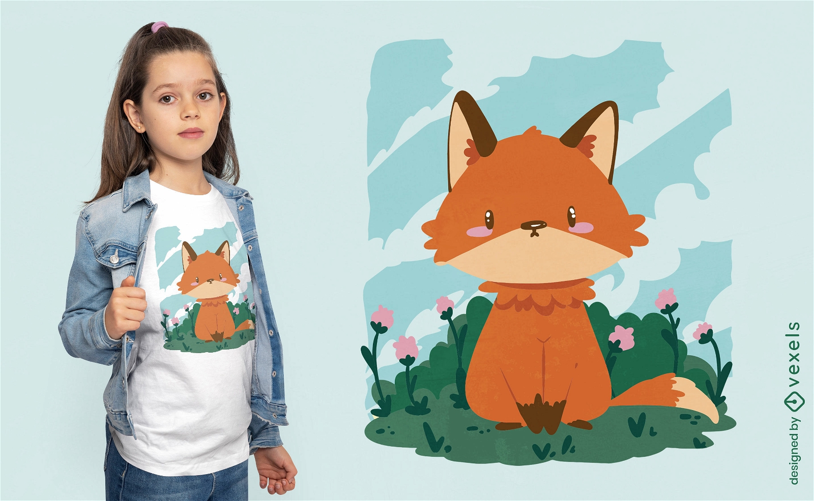 Animal de raposa bonito no design de t-shirt de jardim