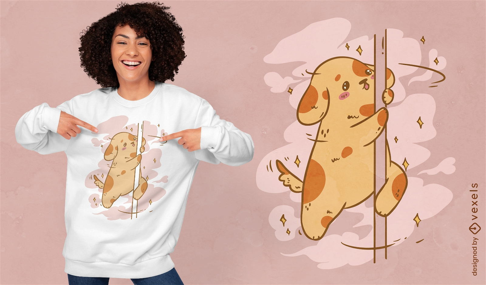 Cartoon Dog Pole Dance T-Shirt-Design