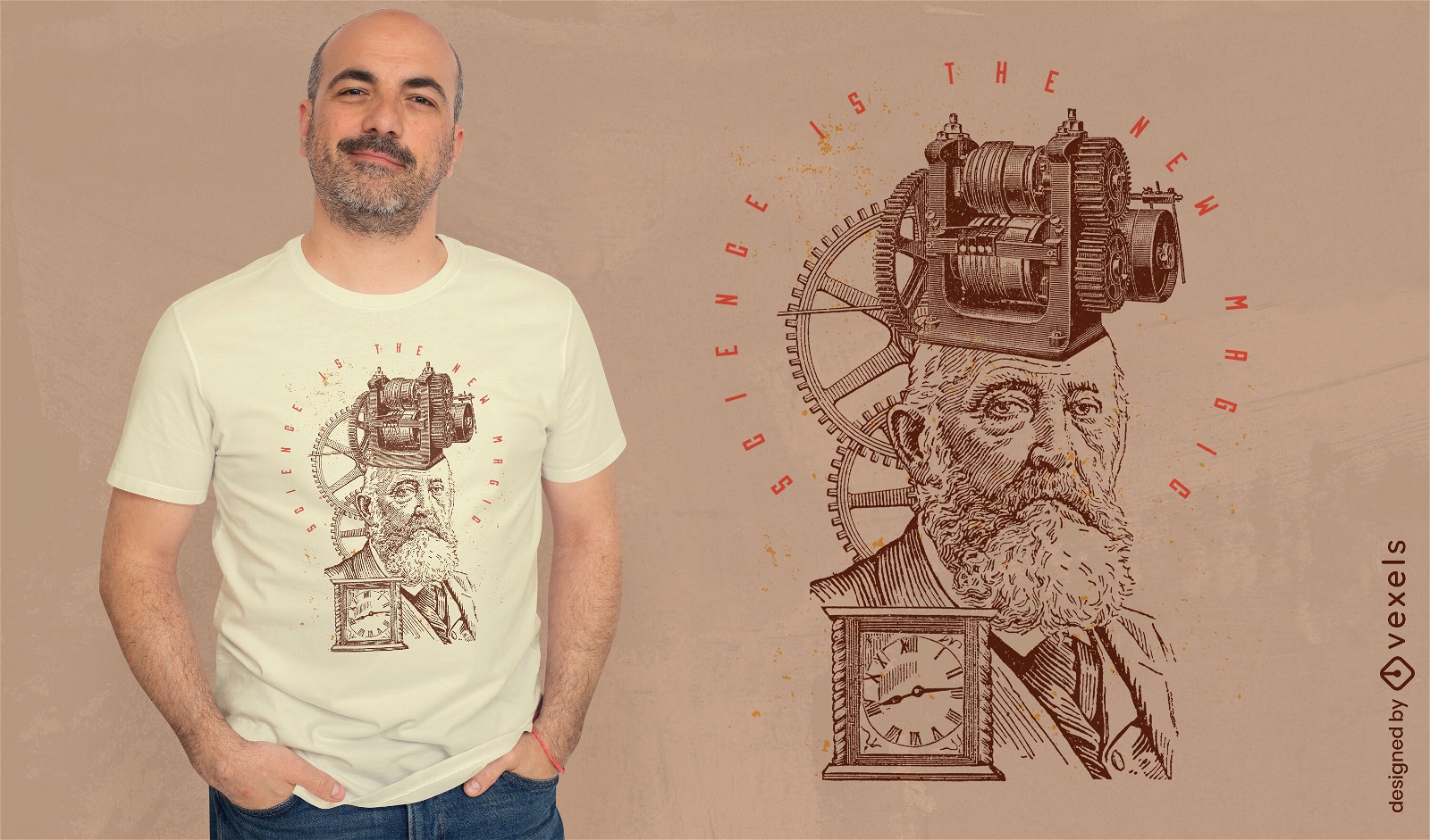 T-shirt steampunk de velho e c?mera psd