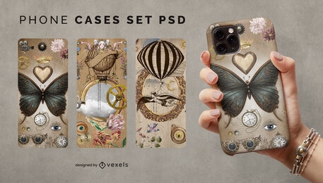 Steampunk elements vintage phone case set