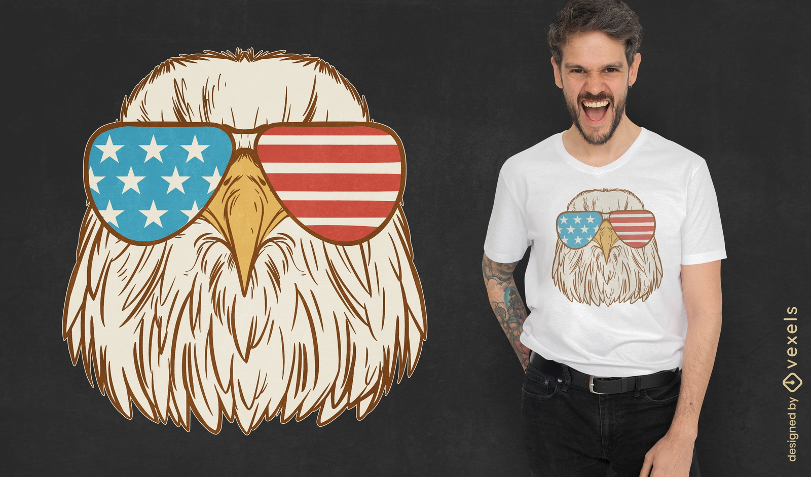 Águia com design de t-shirt de óculos de sol americano