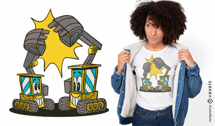 Diseño divertido de camiseta de excavadoras de dibujos animados