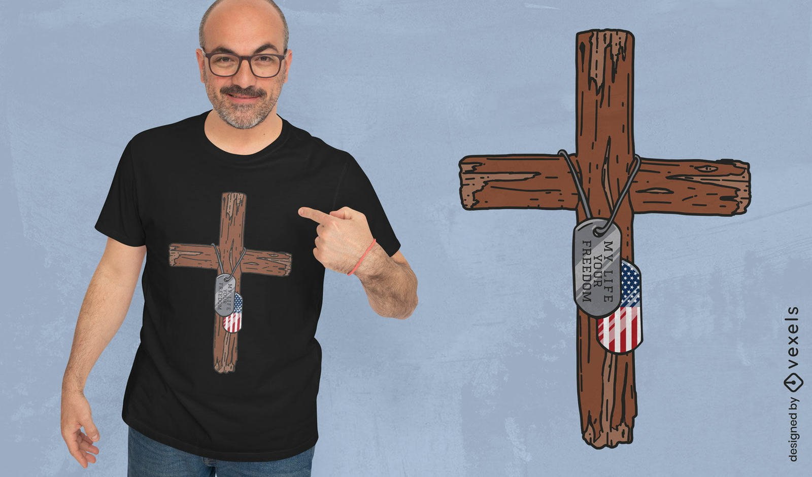 Cruz con diseño de camiseta de etiqueta americana.