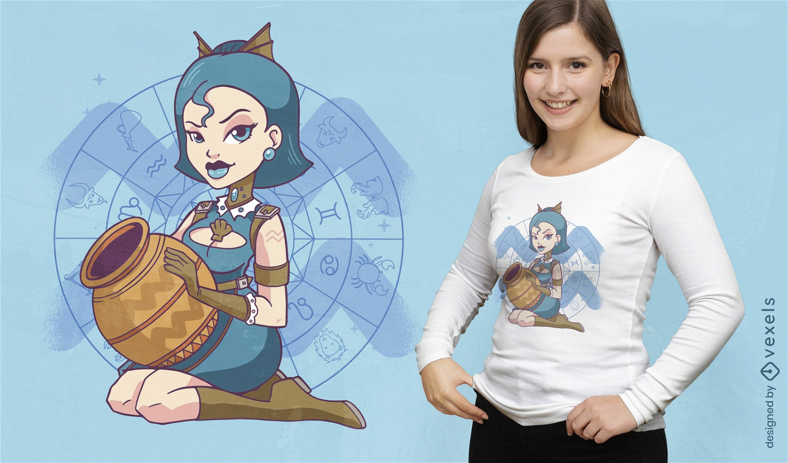 Diseño de camiseta de chica zodiacal pin up acuario