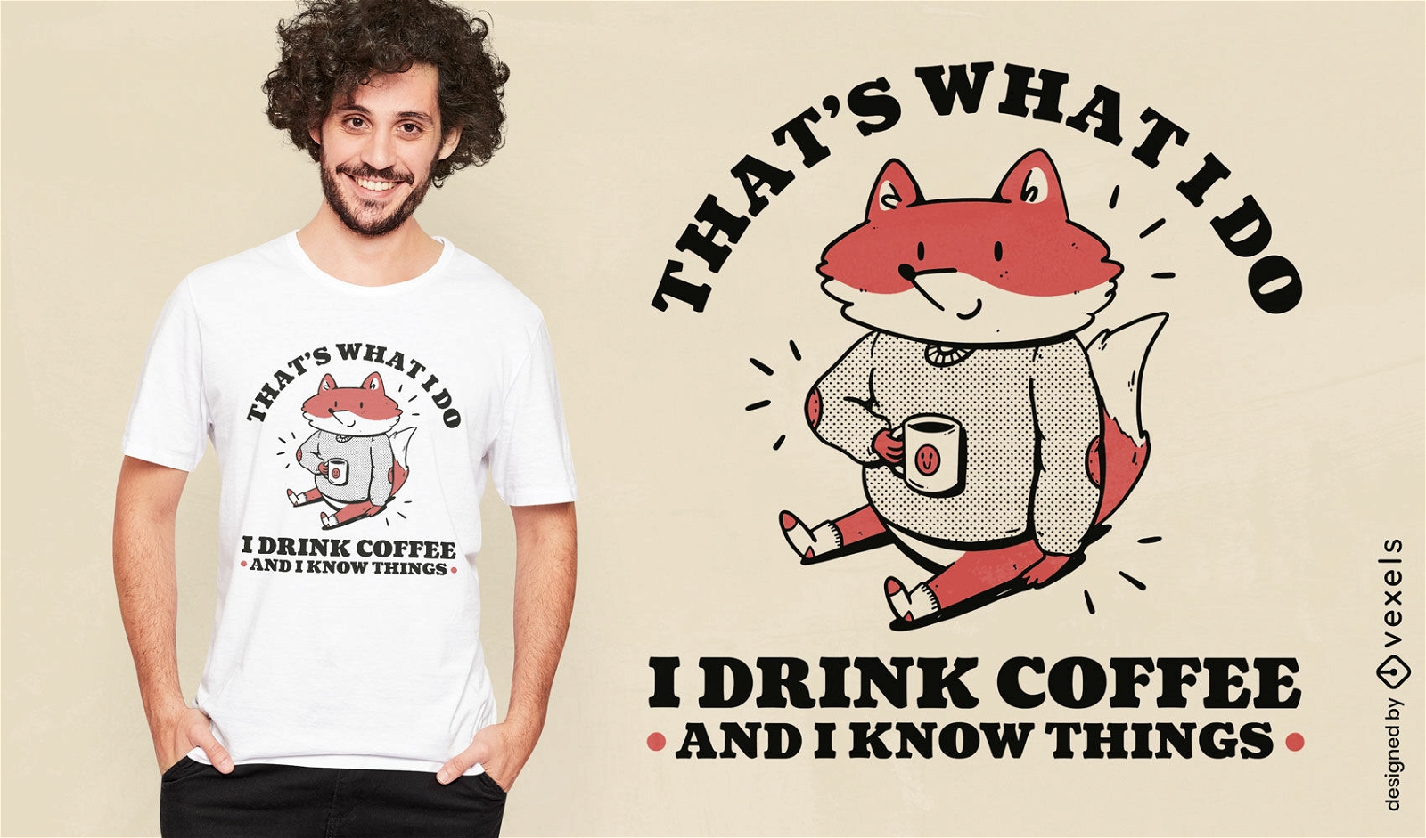 Coffee fox cute t-shirt design