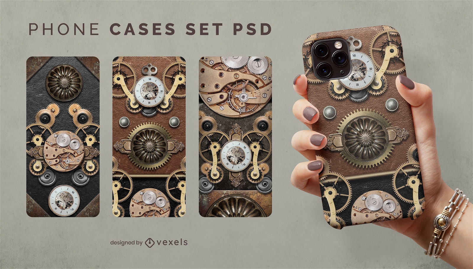 Steampunk gears technology phone case psd