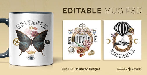 Steampunk mug design template scalable
