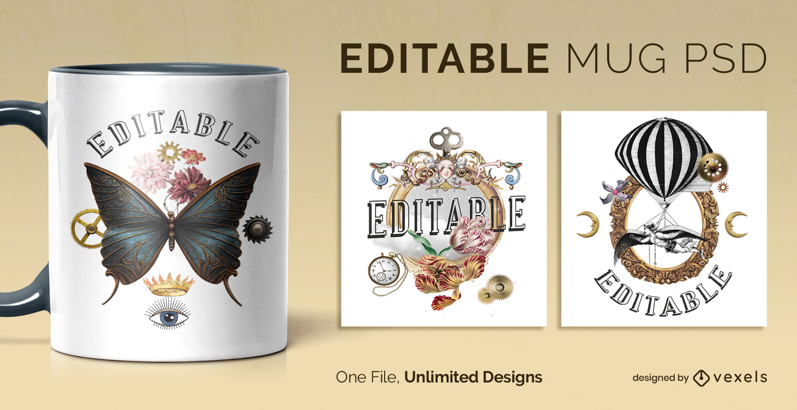 Plantilla de dise?o de taza Steampunk escalable